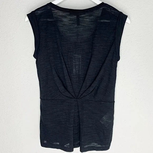 BCBGMAXAZRIA Anabella Pleated Cinch-Back Cap Sleeve Burnout Tee in Black - Picture 4 of 8